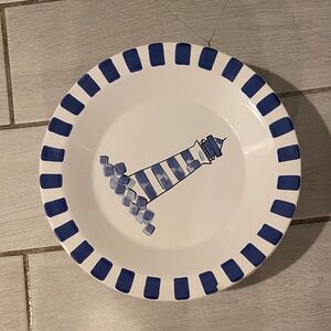 Blue and White Striped Lighthouse Plate
